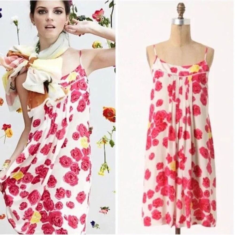 Anthropologie Moulinette Soeurs size 6 dress lightweight flower pink zip silk